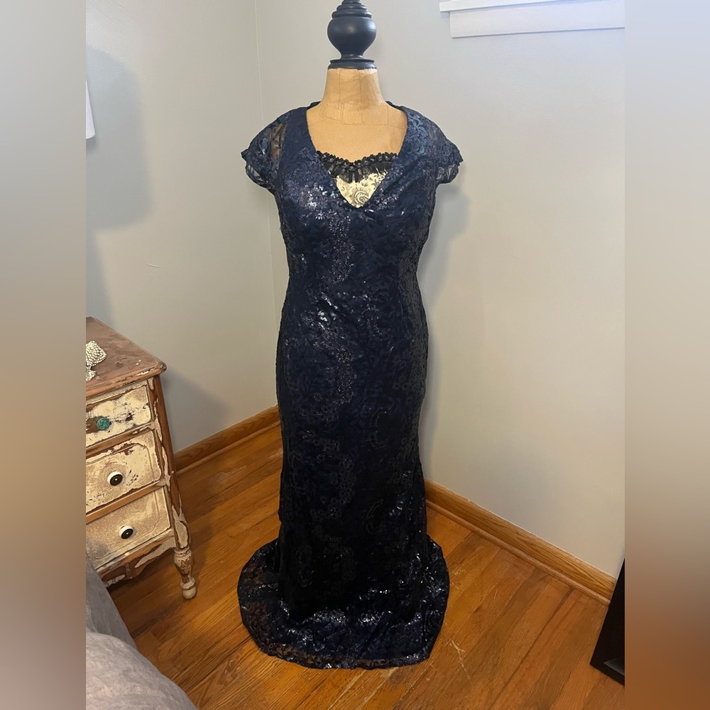 Bari Jay Navy Blue Beaded Evening Gown Sz. US16